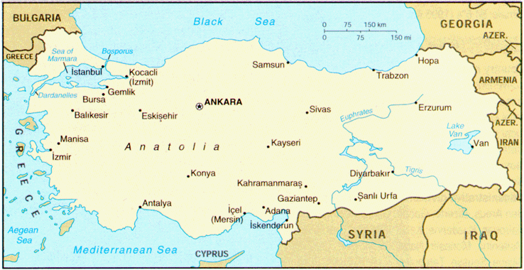 Izmir y EStambul en el mapa de Turquía